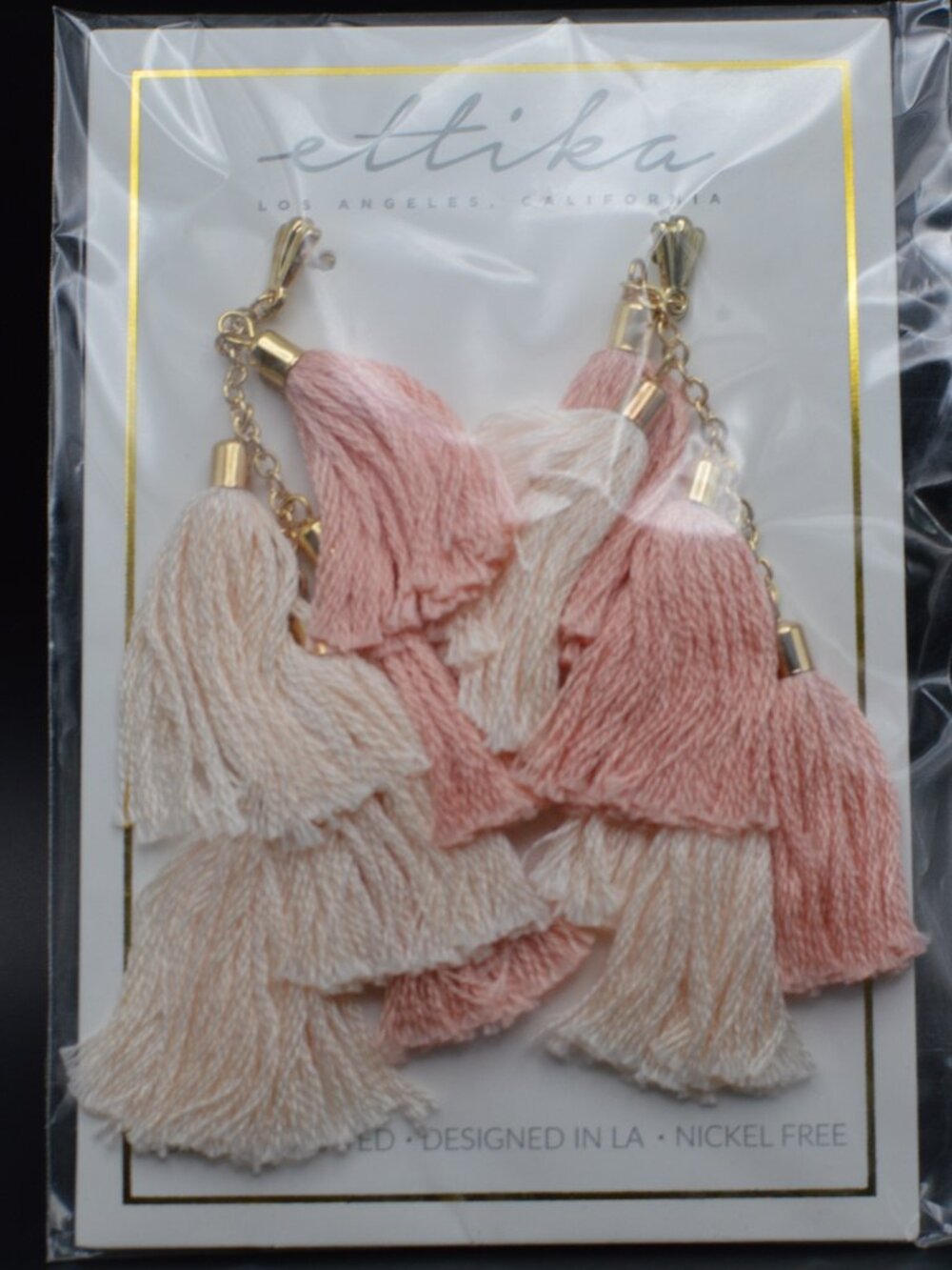 Ettika Light and Dark Pink & Gold Tassel Earrings (NWT)